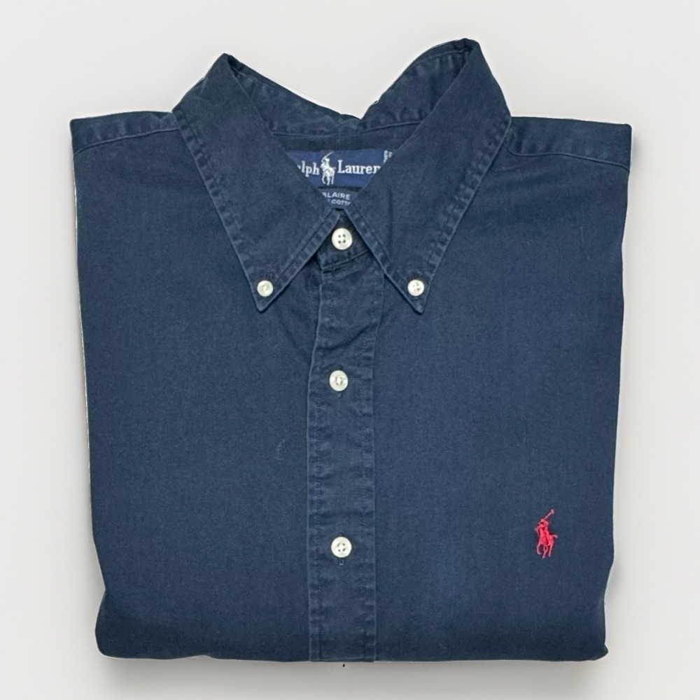 Ralph Lauren Navy Blaire Shirt Men's 2XL Classic Fit Short Sleeves Made in USA